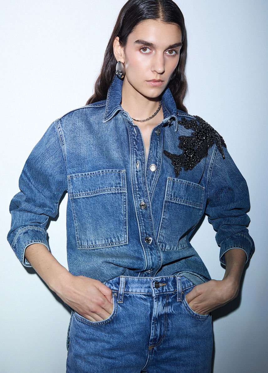 camicia in denim con applicazioni UF6167D4854 79110 LIU JO DENIM 