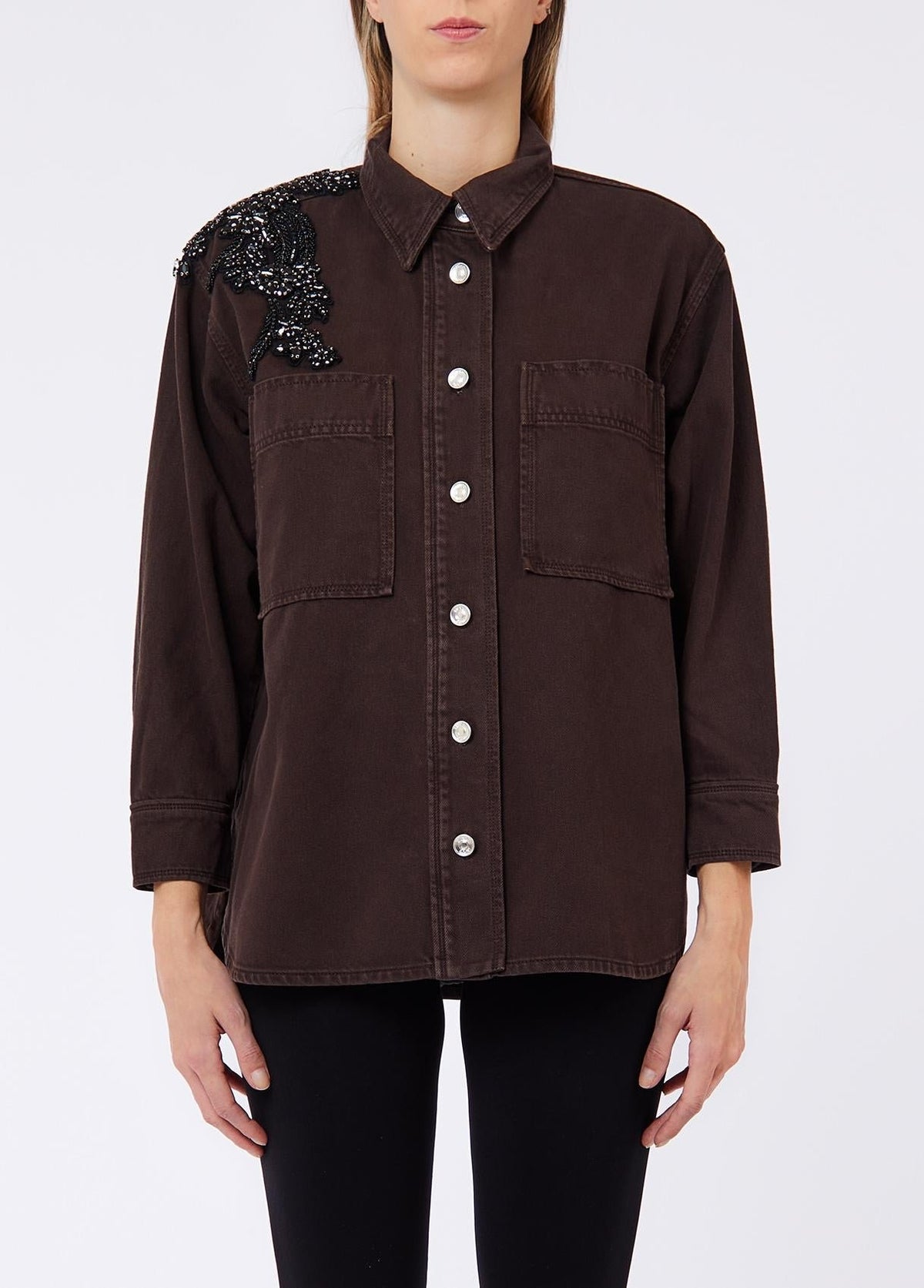 camicia in denim con applicazioni UF6167D4854 91106 LIU JO DENIM 