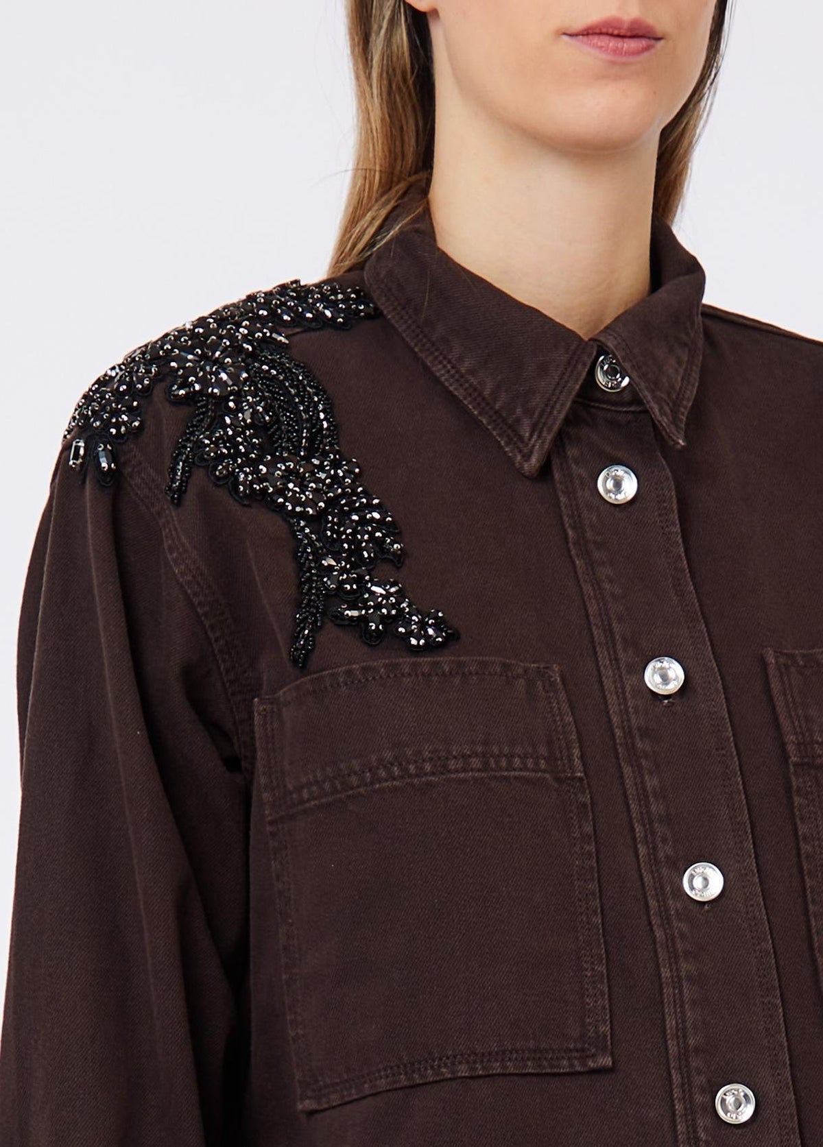 camicia in denim con applicazioni UF6167D4854 91106 LIU JO DENIM 