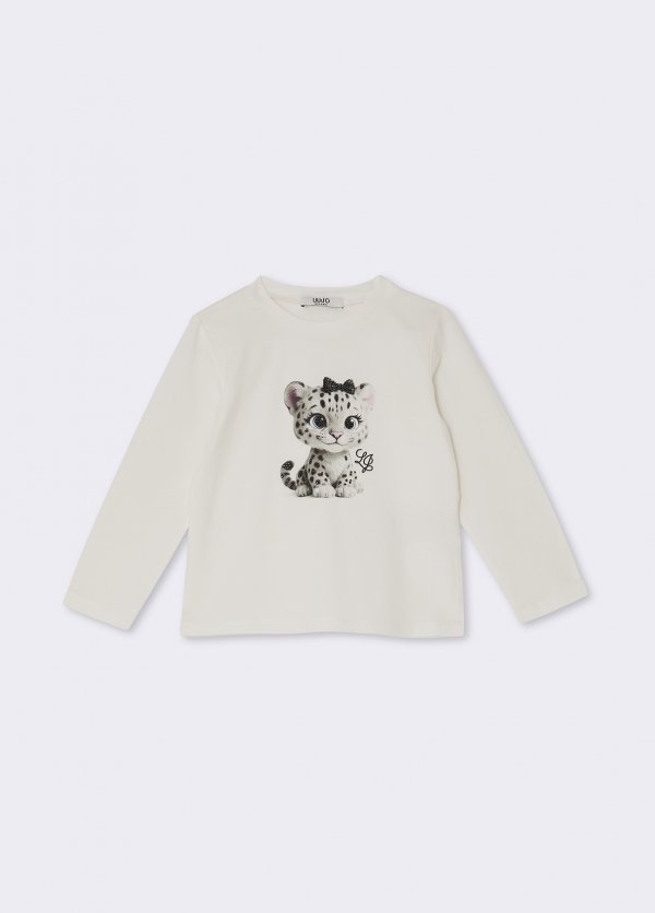 t-shirt stampa animal KF6043JS003 M9688 LIU JO JUNIOR 