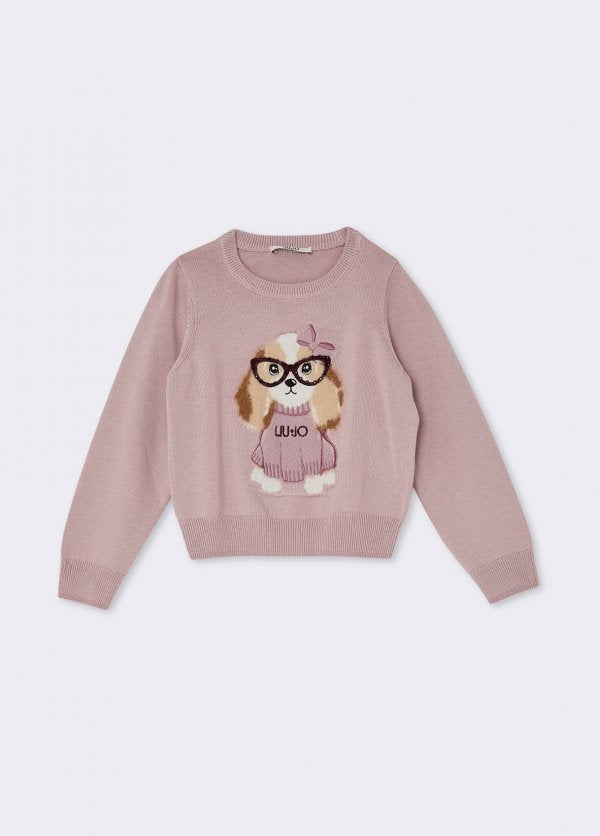 maglia con ricamo cagnolino KF6059MA07E L9697 LIU JO JUNIOR 