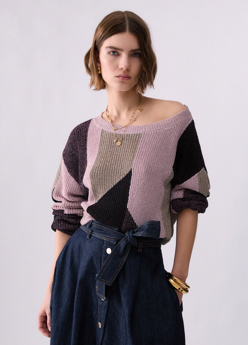 maglia con intarsi lamè WF6046MS92P L9193 LIU JO WHITE 