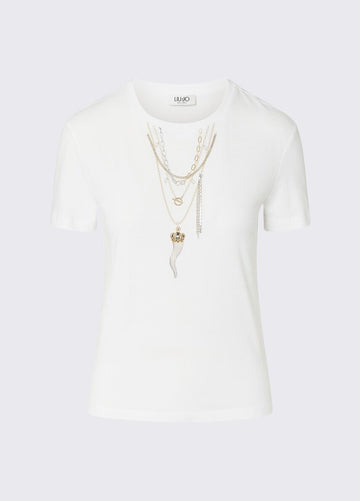 t-shirt con stampa gioiello WF6079JS923 Q9698 LIU JO WHITE 