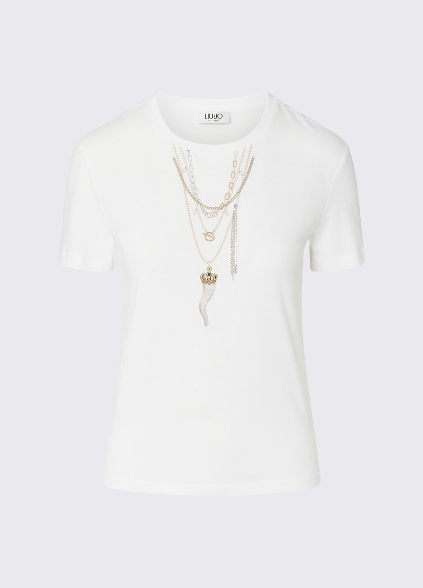 t-shirt con stampa gioiello WF6079JS923 Q9698 LIU JO WHITE 