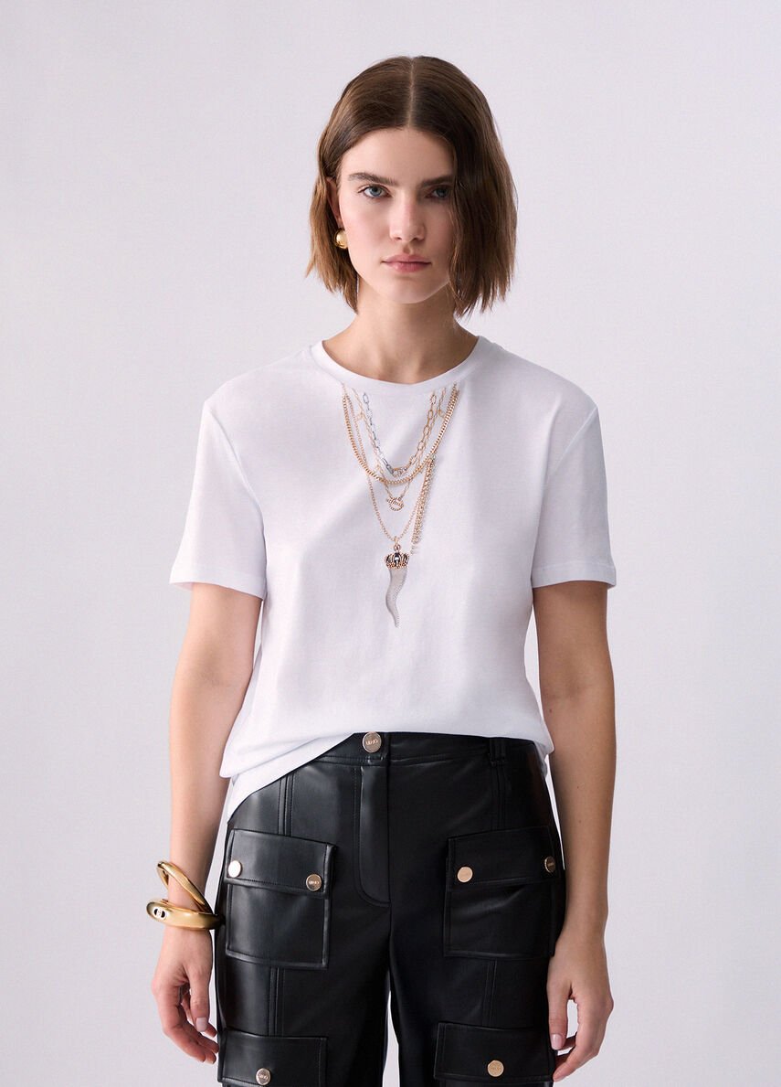 t-shirt con stampa gioiello WF6079JS923 Q9698 LIU JO WHITE 