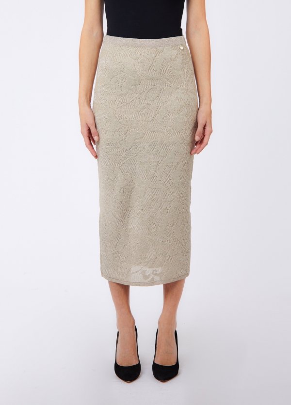 gonna longuette in pizzo lamè WF6096MA26S 30403 LIU JO WHITE 