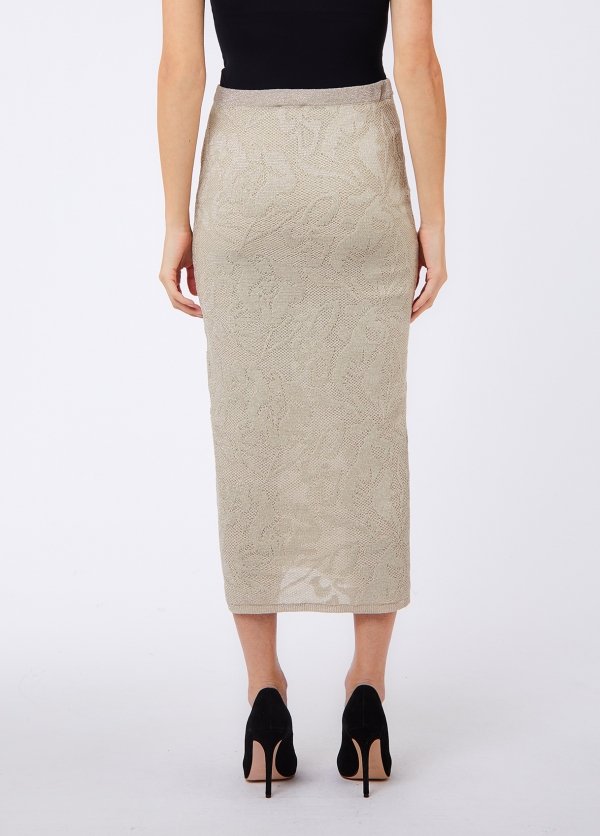 gonna longuette in pizzo lamè WF6096MA26S 30403 LIU JO WHITE 