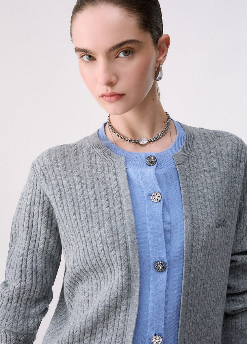 cardigan con bottoni gioiello WF6108MA88R L9201 LIU JO WHITE 