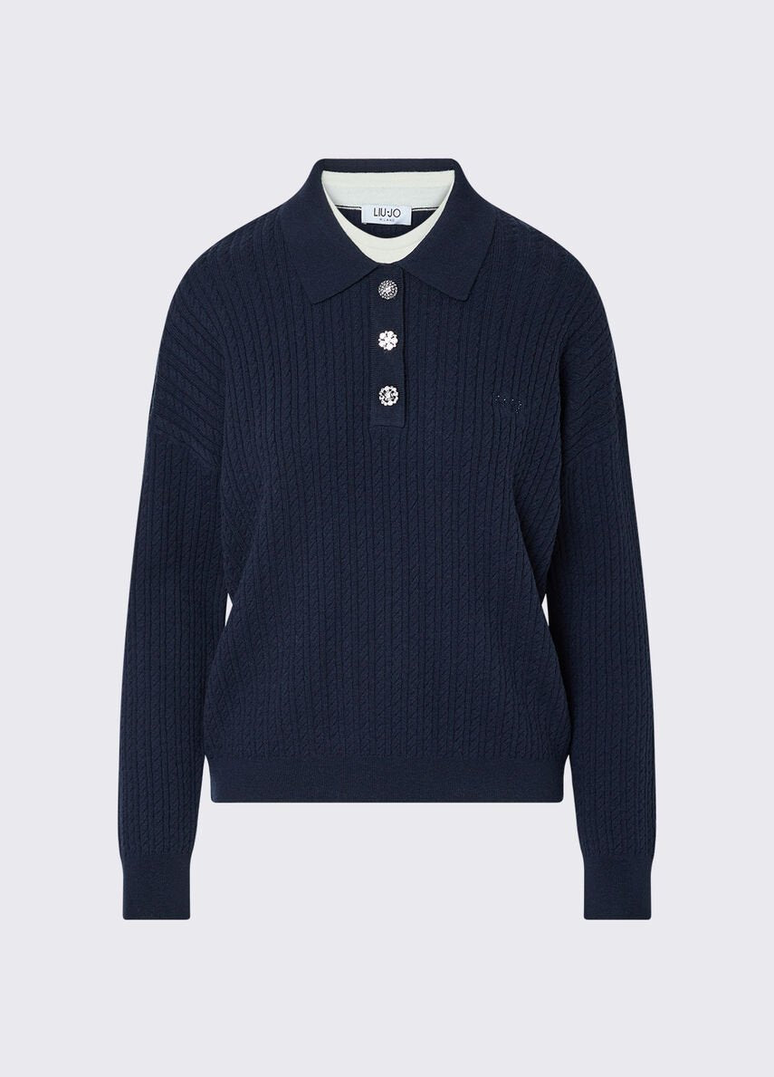 polo in maglia con bottoni WF6109MA88R L9202 LIU JO WHITE 