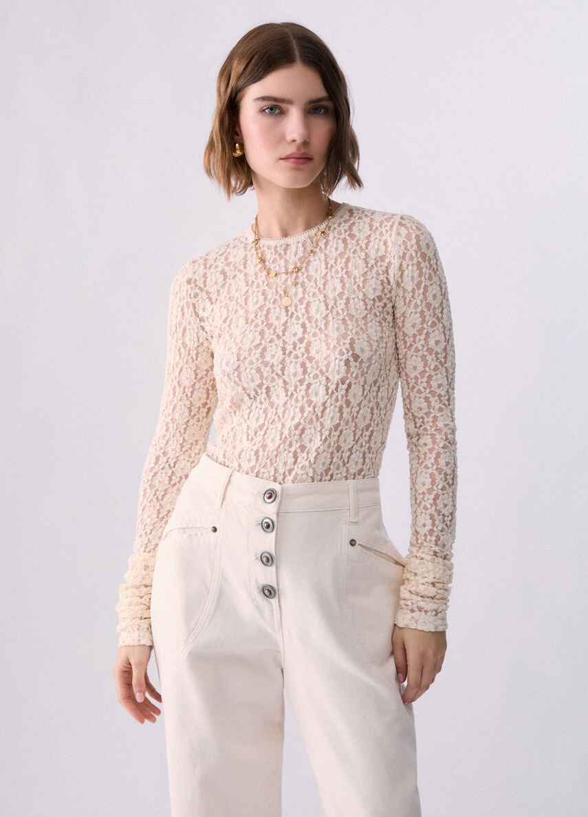 maglia in pizzo stretch WF6143J3975 51216 LIU JO WHITE 