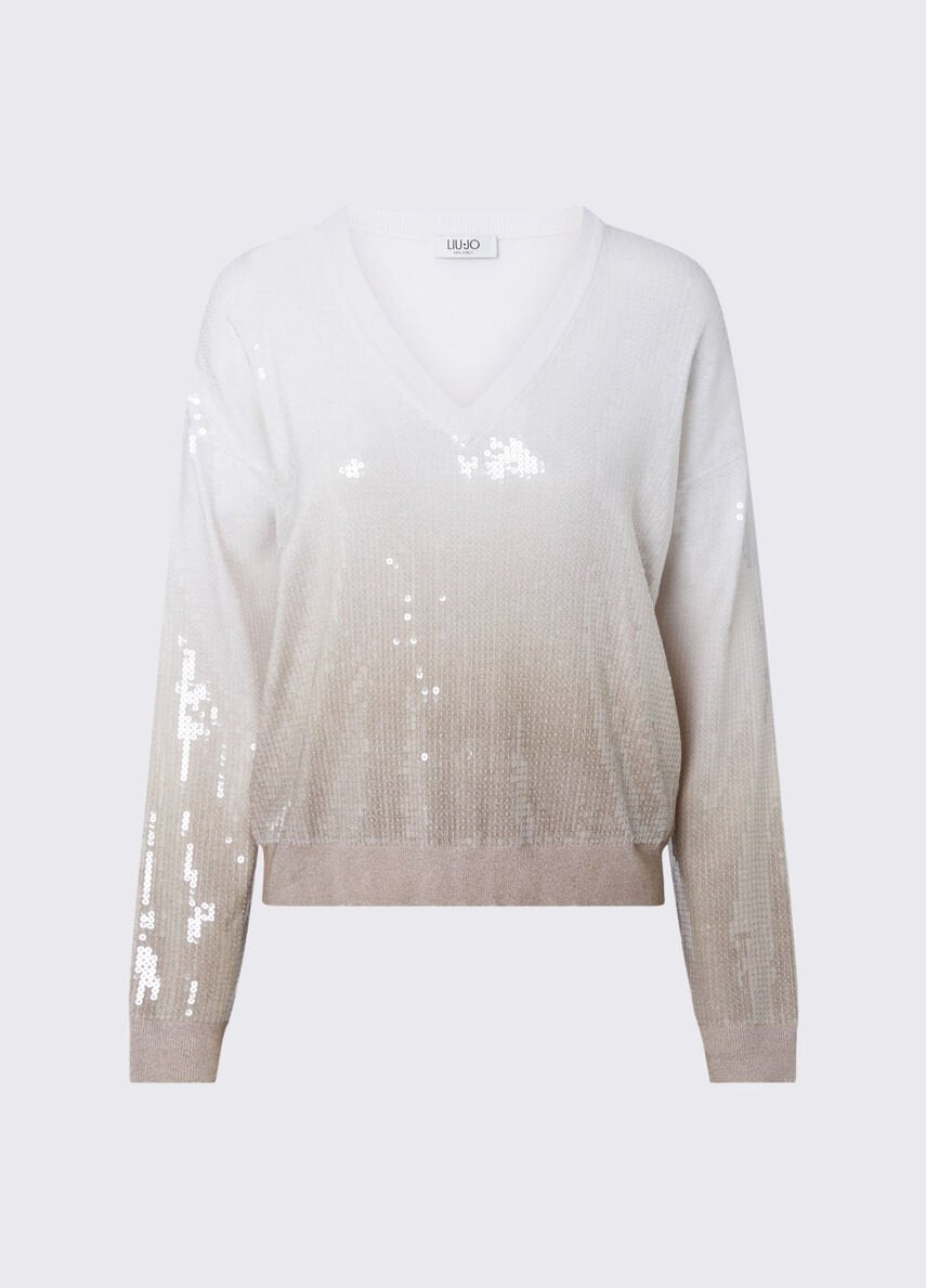 maglia degrade con pailettes WF6178MS49I L9203 LIU JO WHITE 