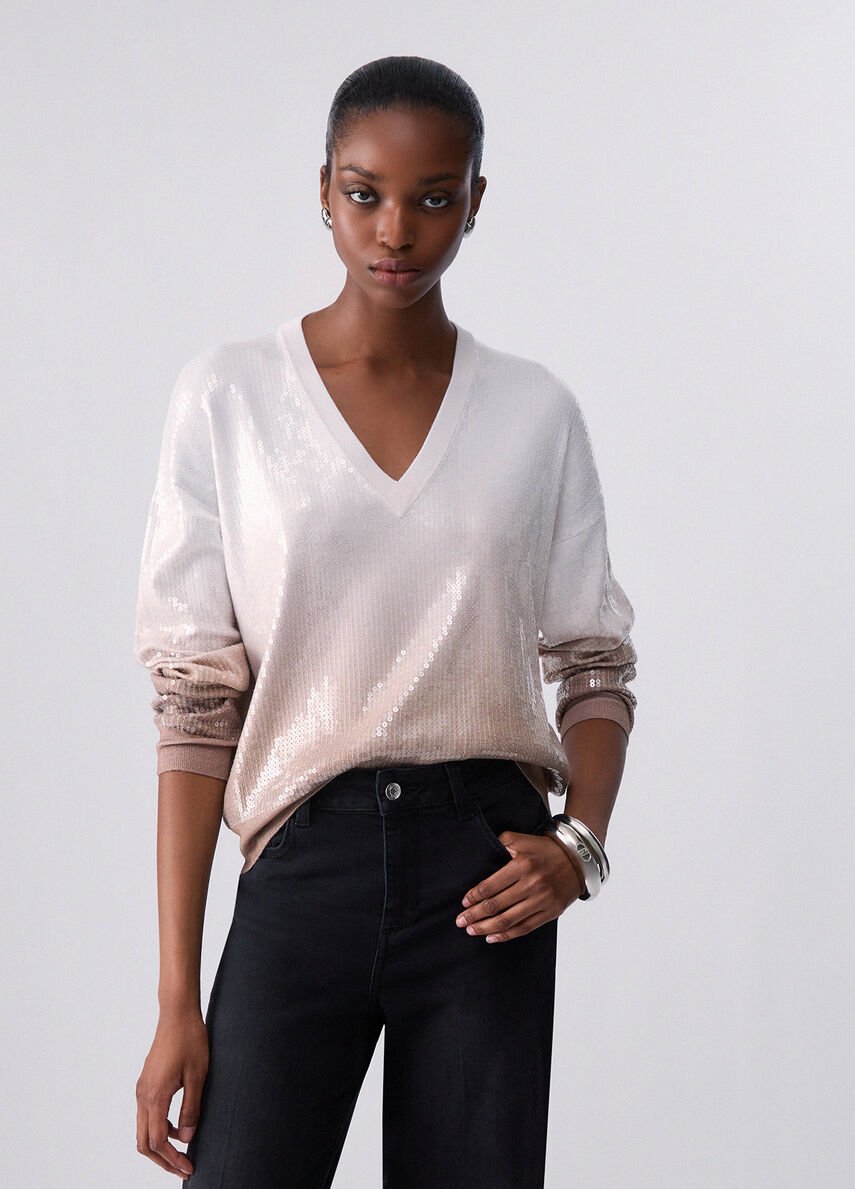 maglia degrade con pailettes WF6178MS49I L9203 LIU JO WHITE 