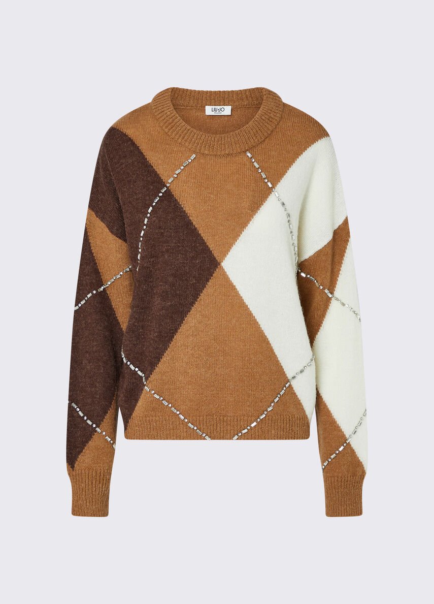 maglia argyle con ricamo gioiello WF6182MA15R L9516 LIU JO WHITE 