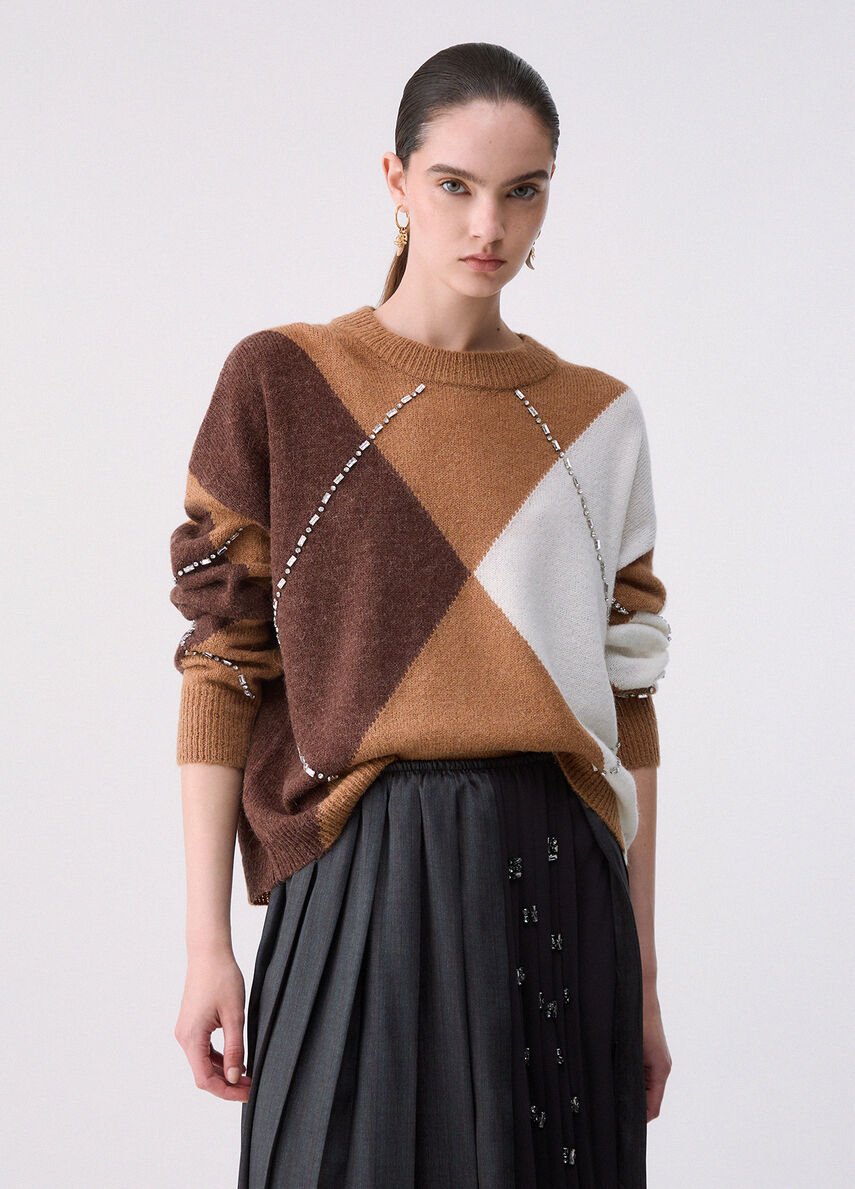 maglia argyle con ricamo gioiello WF6182MA15R L9516 LIU JO WHITE 
