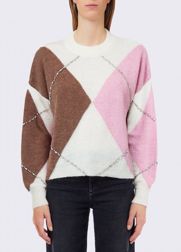 maglione con ricami e applicazioni WF6184MA15R L9197 LIU JO WHITE 
