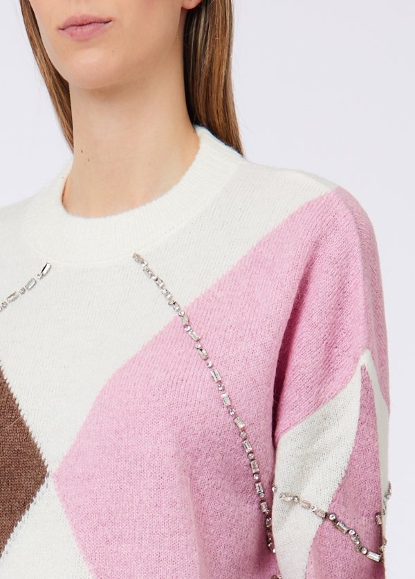 maglione con ricami e applicazioni WF6184MA15R L9197 LIU JO WHITE 