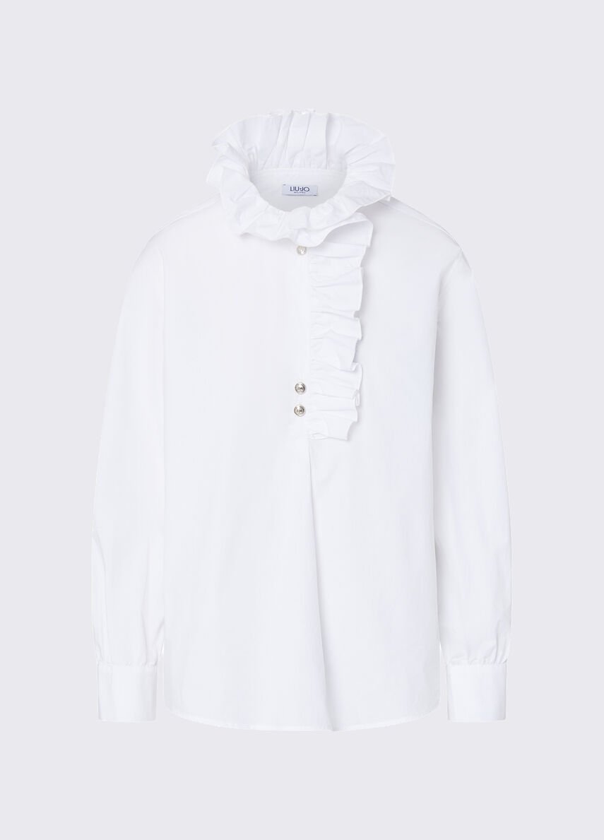 camicia in popelin con rouches WF6268T741A 11111 LIU JO WHITE 