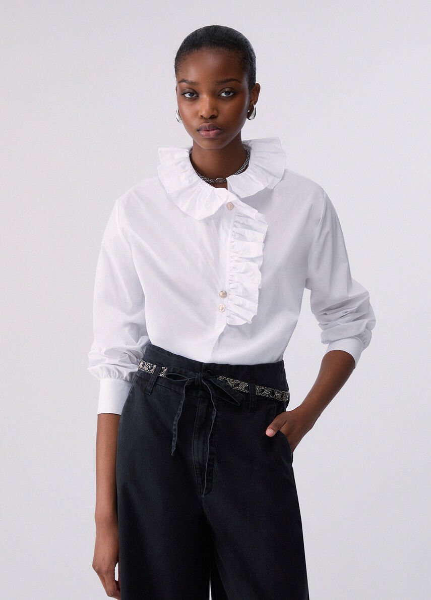 camicia in popelin con rouches WF6268T741A 11111 LIU JO WHITE 