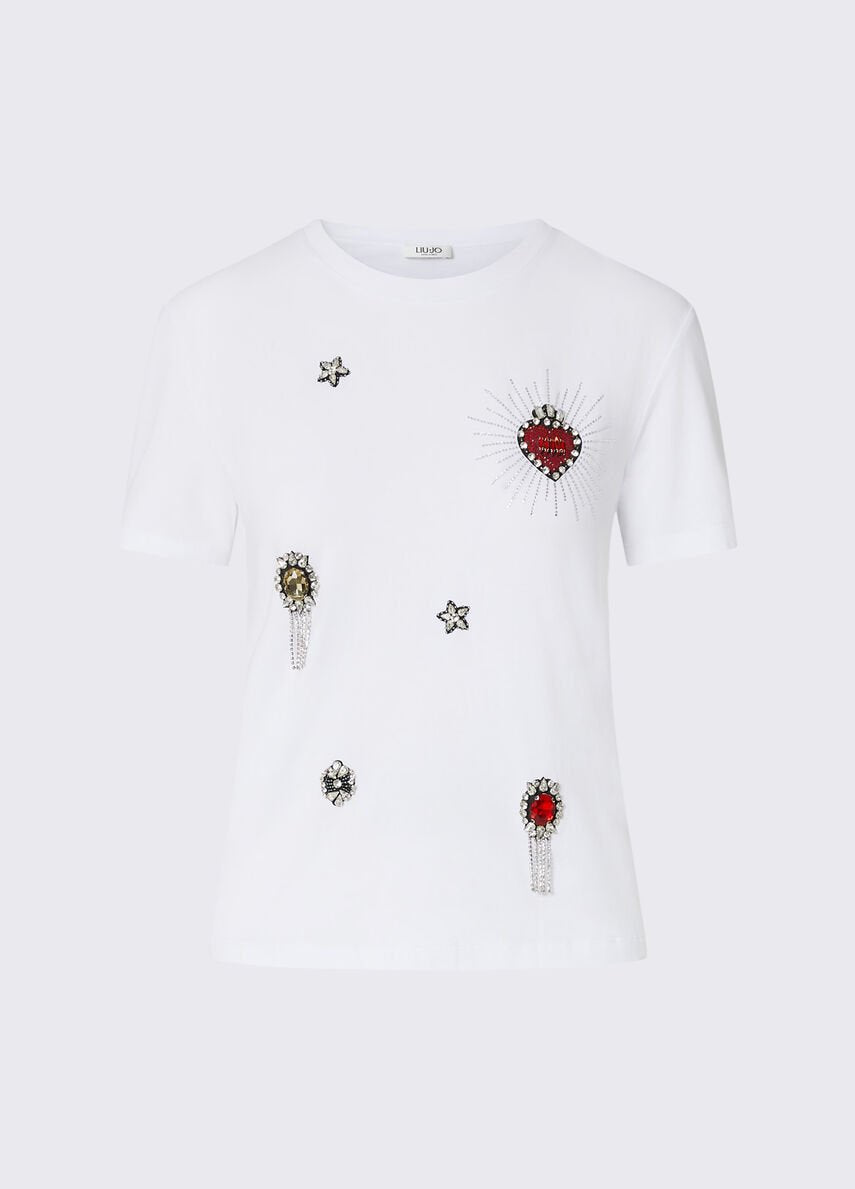 t-shirt con ricami gioiello WF6324J0088 L9437 LIU JO WHITE 