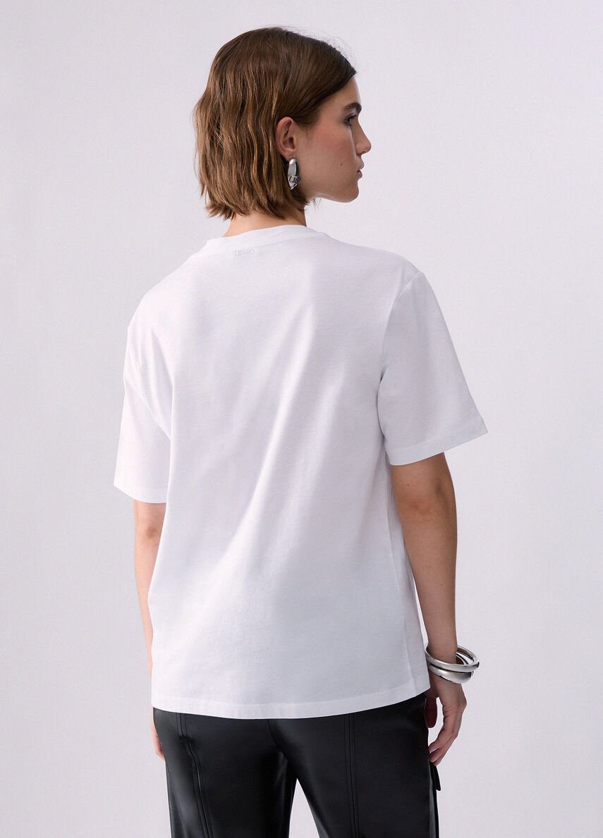 t-shirt con ricami gioiello WF6324J0088 L9437 LIU JO WHITE 