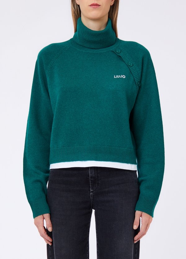 maglione con bottoni e logo WF6369MS009 95421 LIU JO WHITE 