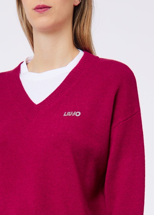 maglia con scollo a V WF6370MS009 X0796 LIU JO WHITE 