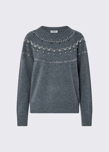 maglione in lana con ricamo gioiello WF6371MS009 L9527 LIU JO WHITE 