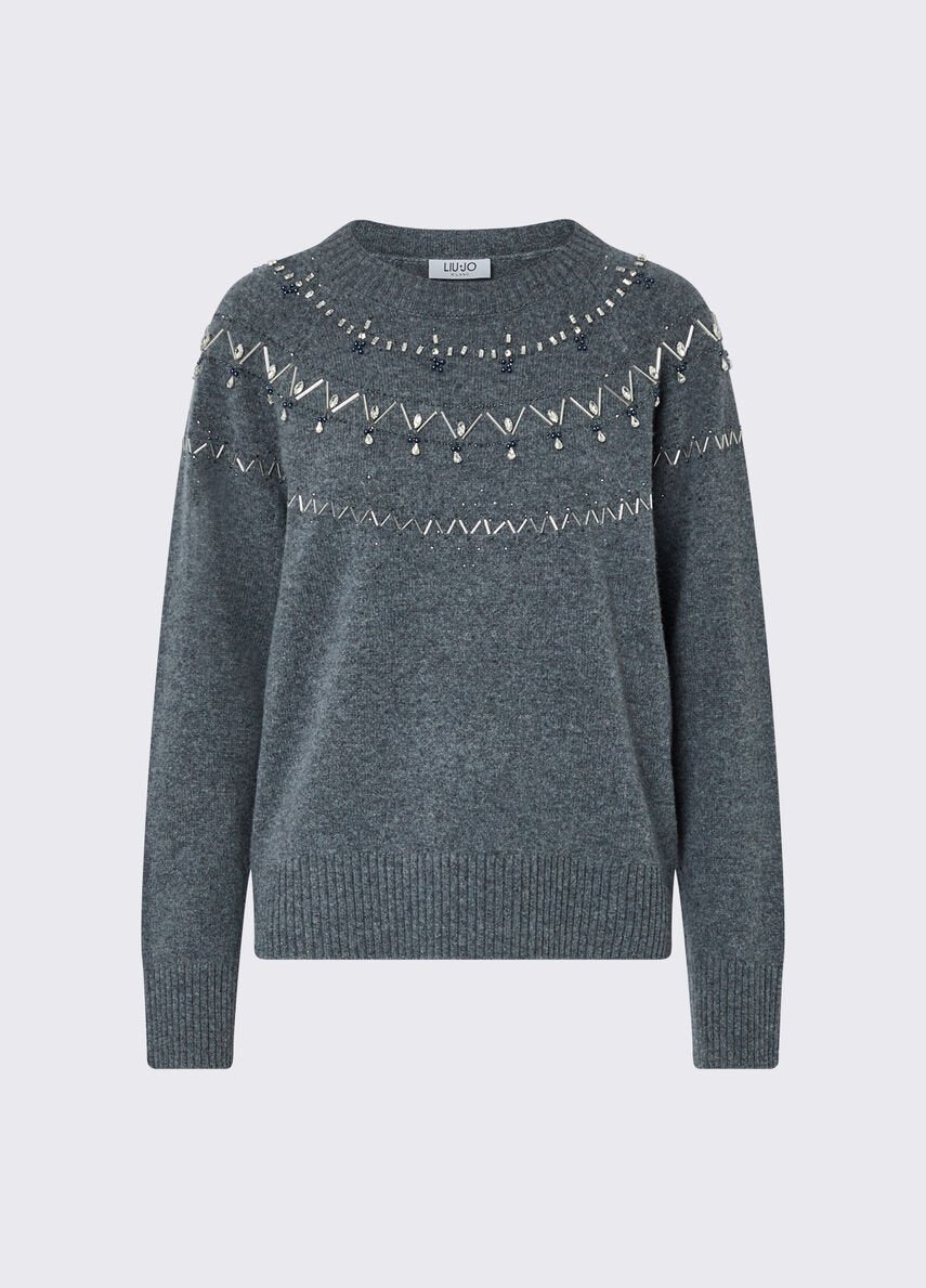 maglione in lana con ricamo gioiello WF6371MS009 L9527 LIU JO WHITE 