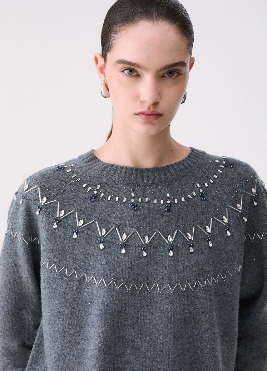maglione in lana con ricamo gioiello WF6371MS009 L9527 LIU JO WHITE 