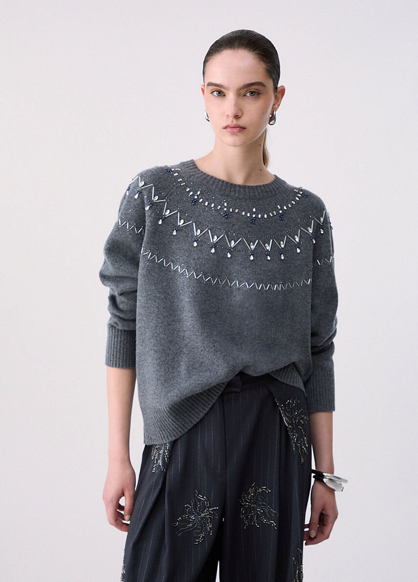 maglione in lana con ricamo gioiello WF6371MS009 L9527 LIU JO WHITE 