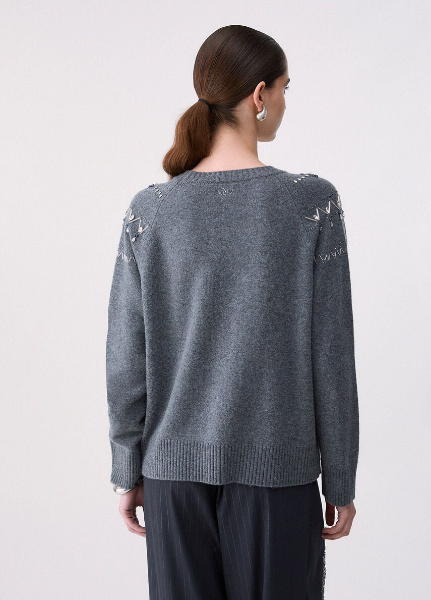 maglione in lana con ricamo gioiello WF6371MS009 L9527 LIU JO WHITE 