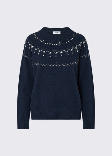 maglione in lana con ricamo gioiello WF6371MS009 L9528 LIU JO WHITE 