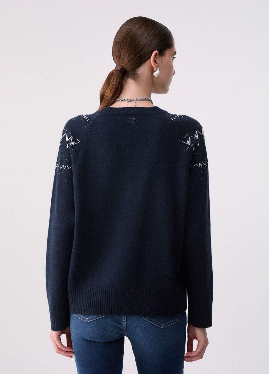 maglione in lana con ricamo gioiello WF6371MS009 L9528 LIU JO WHITE 