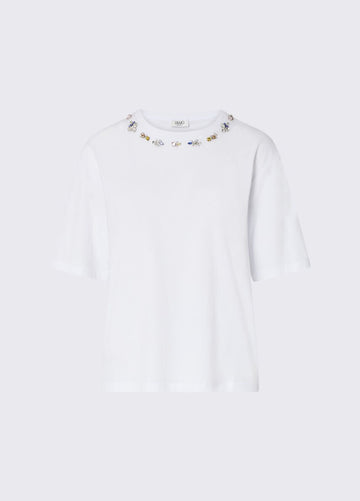 t-shirt con ricamo gioiello WF6398JS904 L9348 LIU JO WHITE 