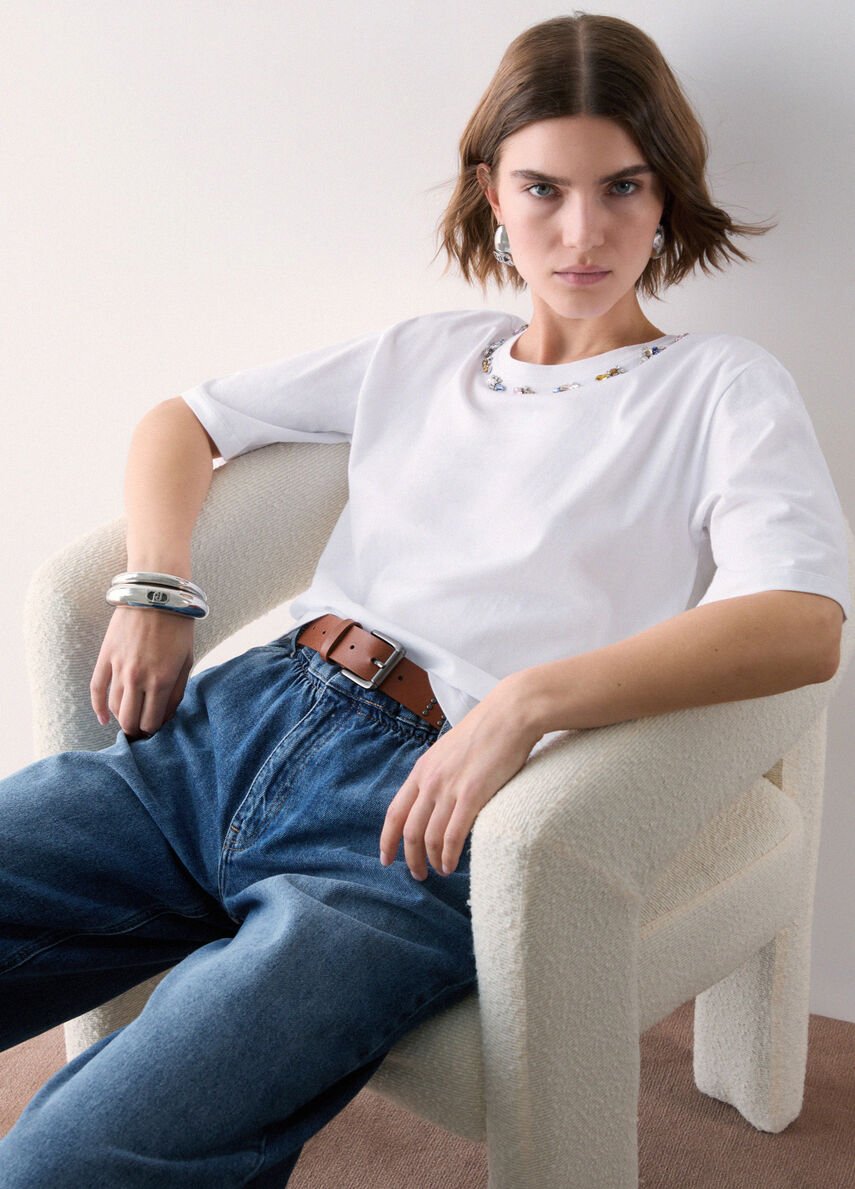 t-shirt con ricamo gioiello WF6398JS904 L9348 LIU JO WHITE 