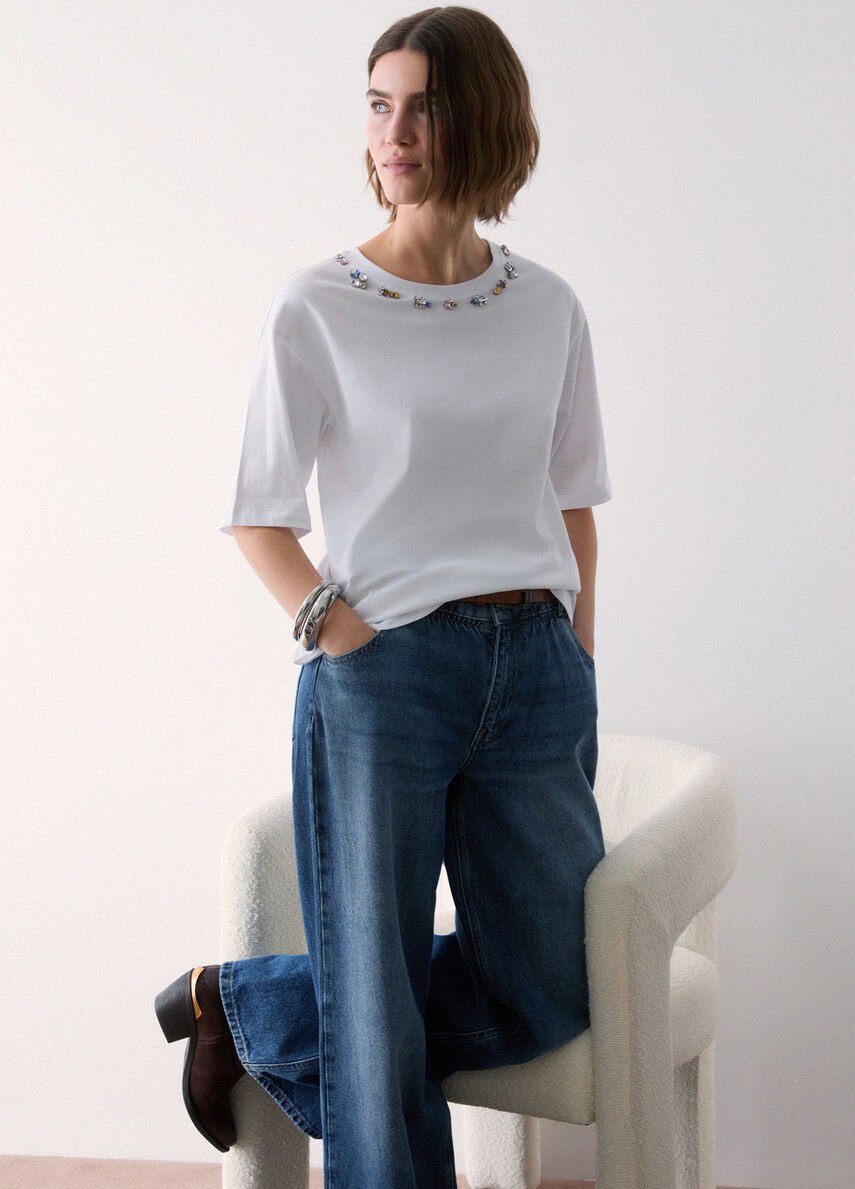 t-shirt con ricamo gioiello WF6398JS904 L9348 LIU JO WHITE 