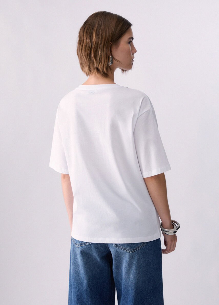 t-shirt con ricamo gioiello WF6398JS904 L9348 LIU JO WHITE 
