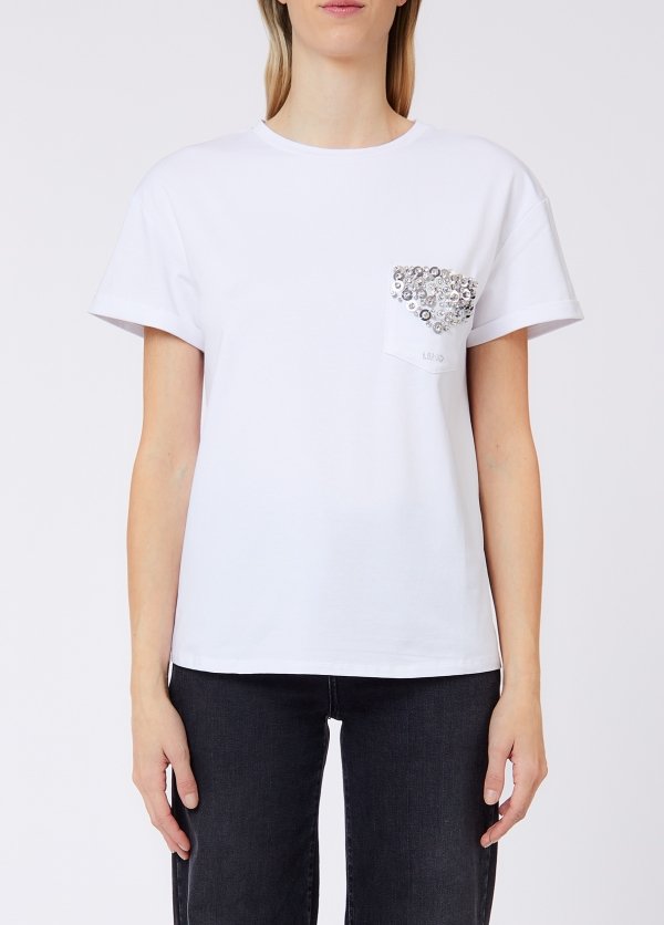 t-shirt con applicazione petto WF6434J0088 L9369 LIU JO WHITE 