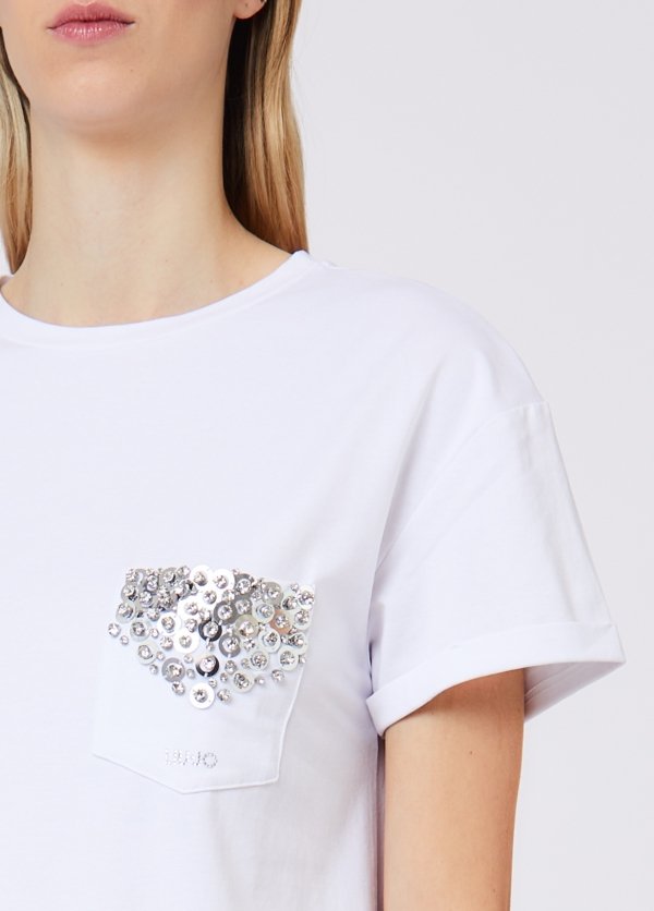 t-shirt con applicazione petto WF6434J0088 L9369 LIU JO WHITE 