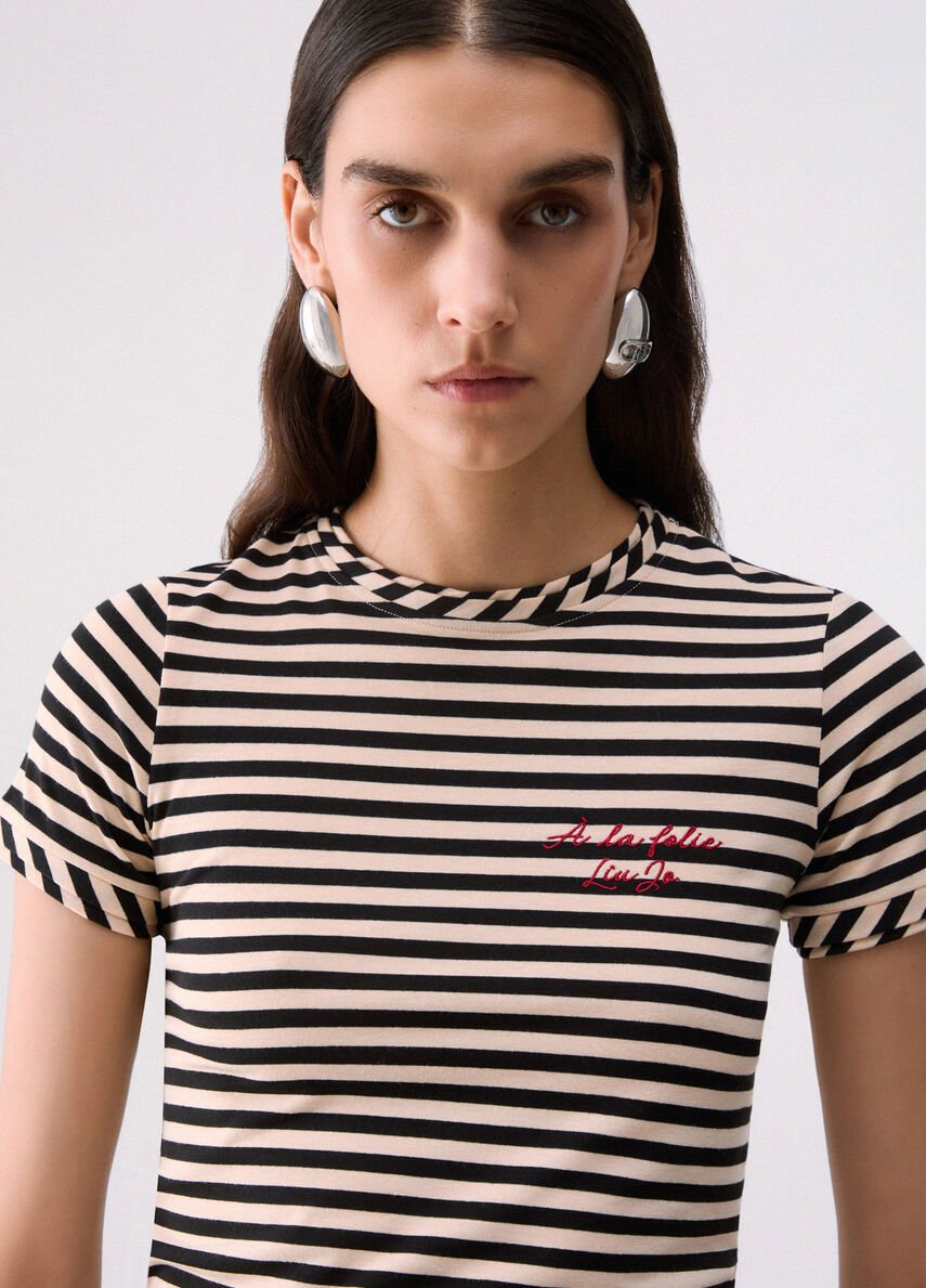 t-shirt con ricamo WF6439J3988 D3051 LIU JO WHITE 