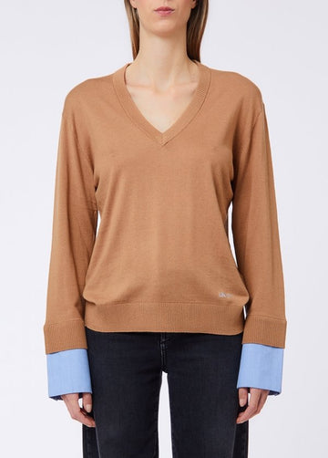 maglia con scollo a v e pailettes WF6453MA16R L9440 LIU JO WHITE 