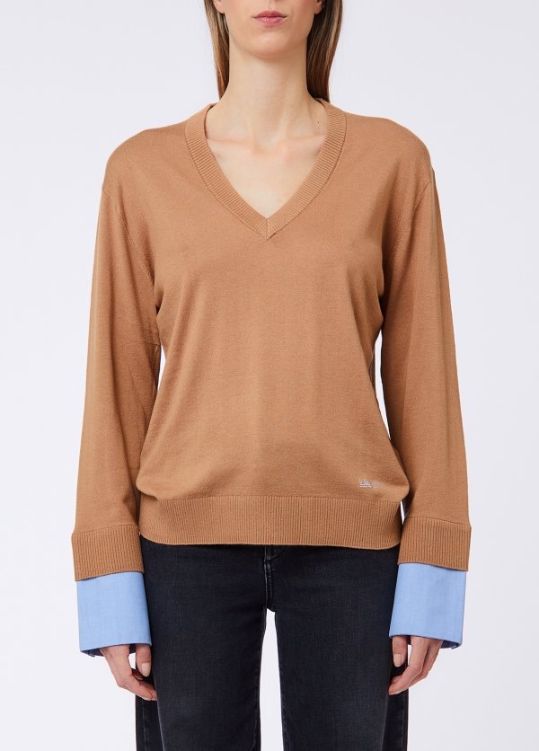 maglia con scollo a v e pailettes WF6453MA16R L9440 LIU JO WHITE 