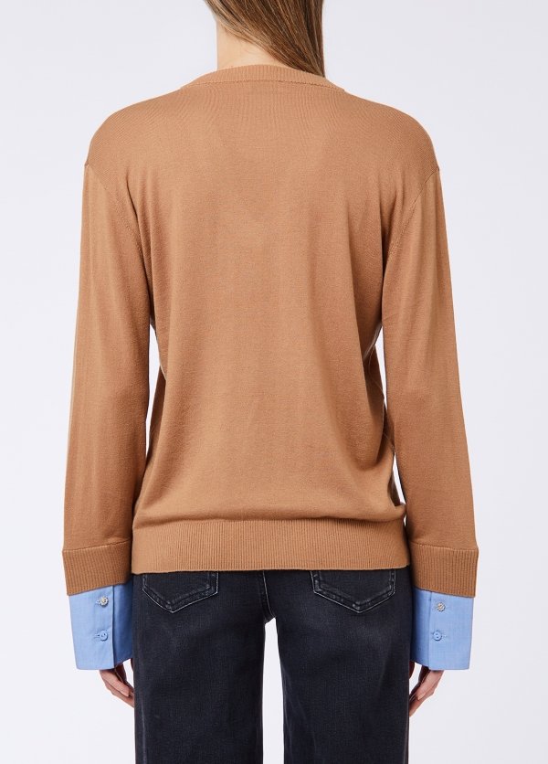 maglia con scollo a v e pailettes WF6453MA16R L9440 LIU JO WHITE 