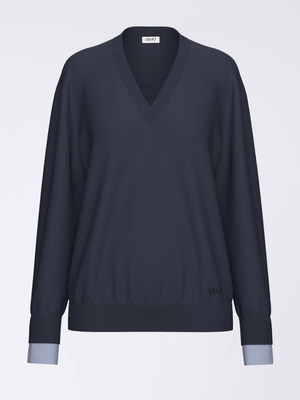 maglia con scollo a v e pailettes WF6453MA16R L9446 LIU JO WHITE 