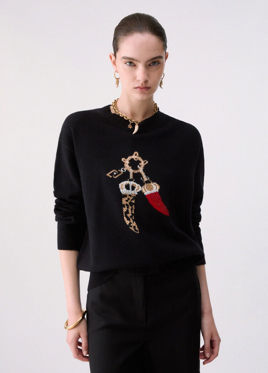 maglia jacquard in lana con charm WF6457MS009 L9457 LIU JO WHITE 