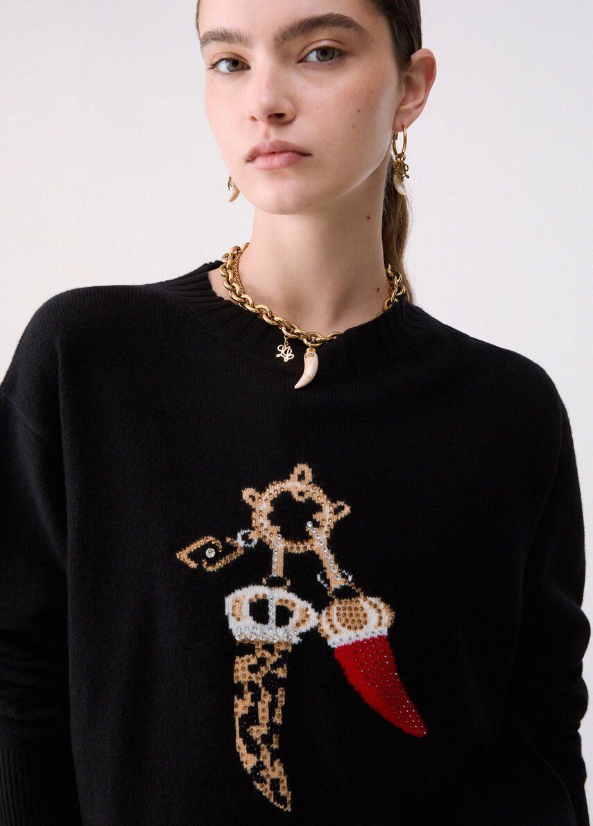 maglia jacquard in lana con charm WF6457MS009 L9457 LIU JO WHITE 