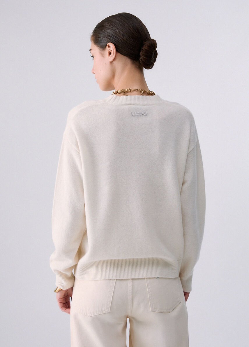 maglia jacquard in lana con charm WF6457MS009 L9458 LIU JO WHITE 