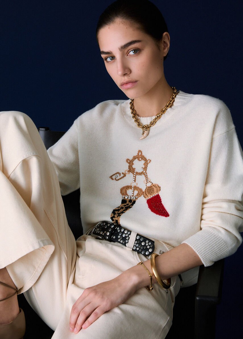 maglia jacquard in lana con charm WF6457MS009 L9458 LIU JO WHITE 