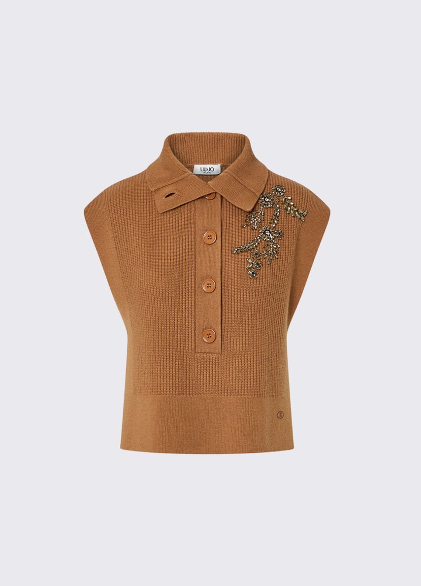 maglia in lana con ricamo gioiello WF6464MS009 81020 LIU JO WHITE 