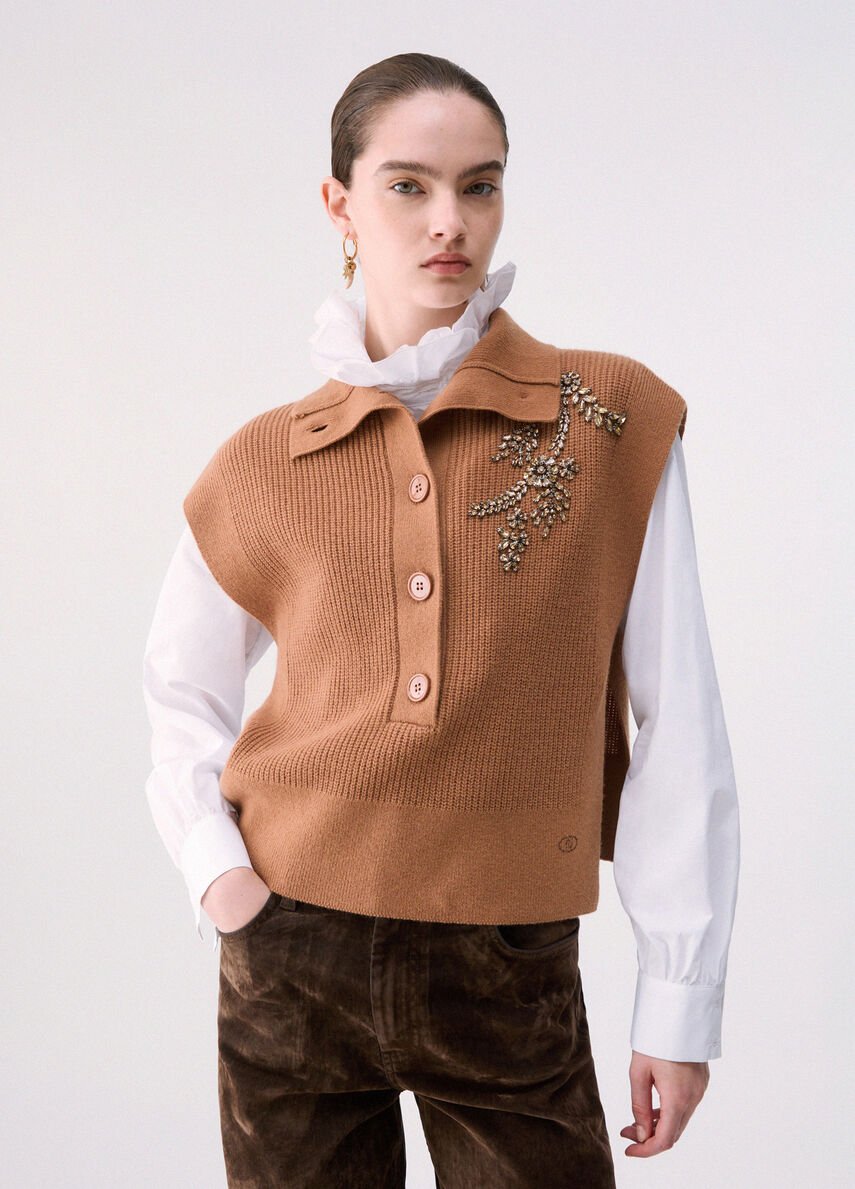 maglia in lana con ricamo gioiello WF6464MS009 81020 LIU JO WHITE 